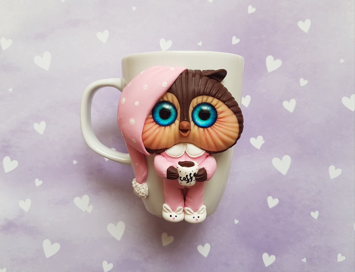 Owl coffee mug Owl mug Cute owl Mug handmade Decorated Etsy