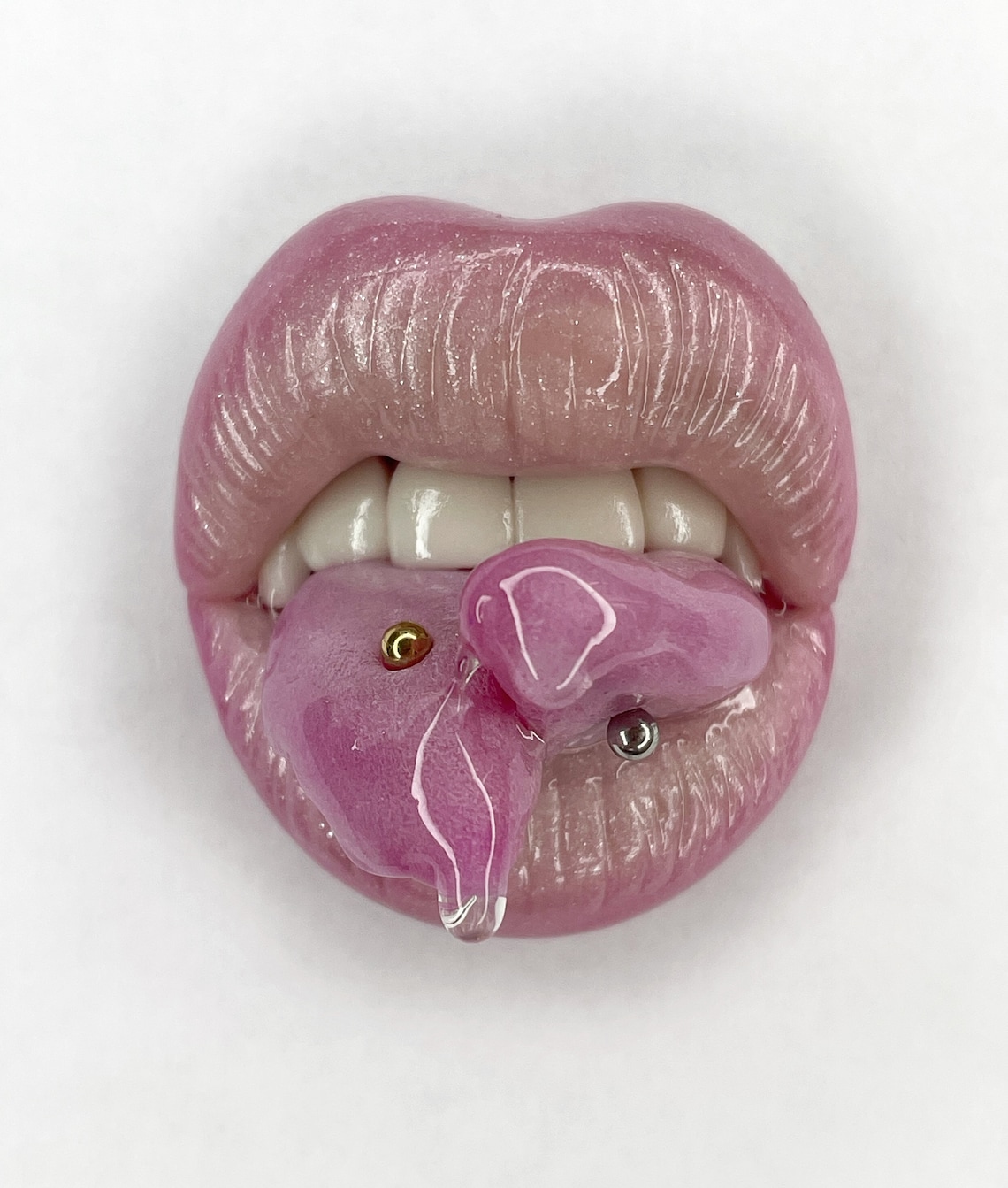 Pink lips with piercings Pink lips brooch Polymer clay lips Etsy