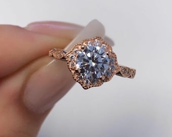 Vintage Ring | 2.40 CT Round  Cut Ring | Moissanite Ring | Engagement Ring | Wedding Ring | 14KT Solid Rose Gold Ring