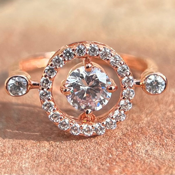 Dancing Moissanite Ring 1.30 Carat  Engagement Ring | Wedding Ring | 14KT Solid Rose Gold Ring