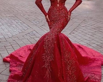 red gown bride