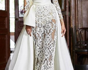 ivory jumpsuit with train