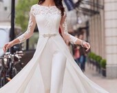 White Bridal prom jumpsuit with cape wedding reception jumpsuit, prom dress jumpsuit,women party jumpsuit, African women jumpsuit