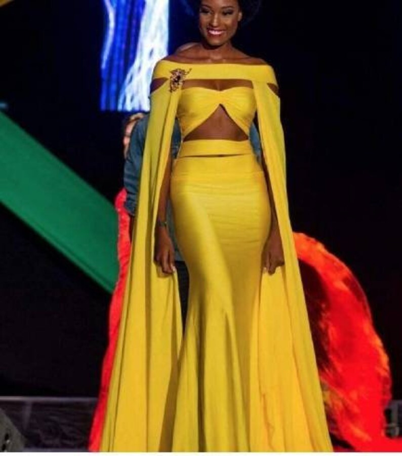 Off shoulder yellow prom cape dresswedding gown with cape Etsy