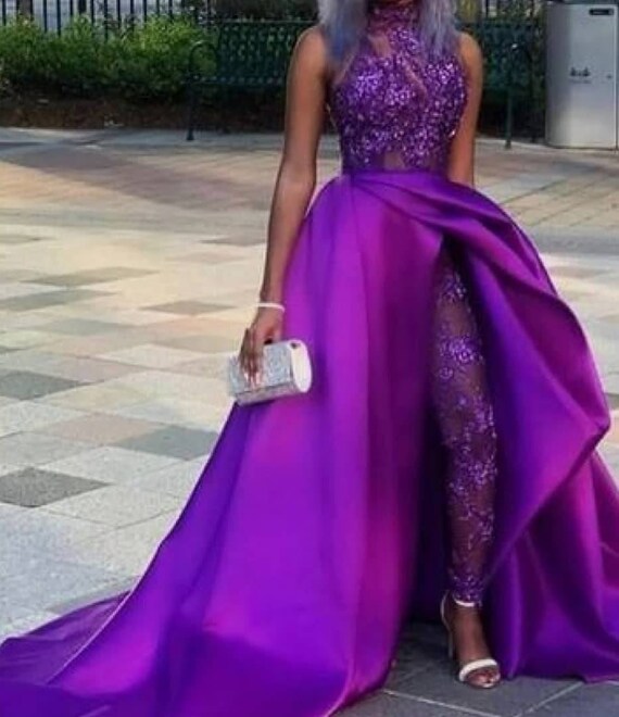 White Bridal prom jumpsuit with cape wedding reception Etsy