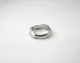 Handmade Sterling Silver Organic Wavy Ring Sandcast Ring One of a Kind.