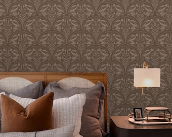 Earthy Boho Floral Peel and Stick Wallpaper – Brown Removable Wallpaper for Modern Farmhouse, Bedroom, Living Room, Accent Wall | 17896503