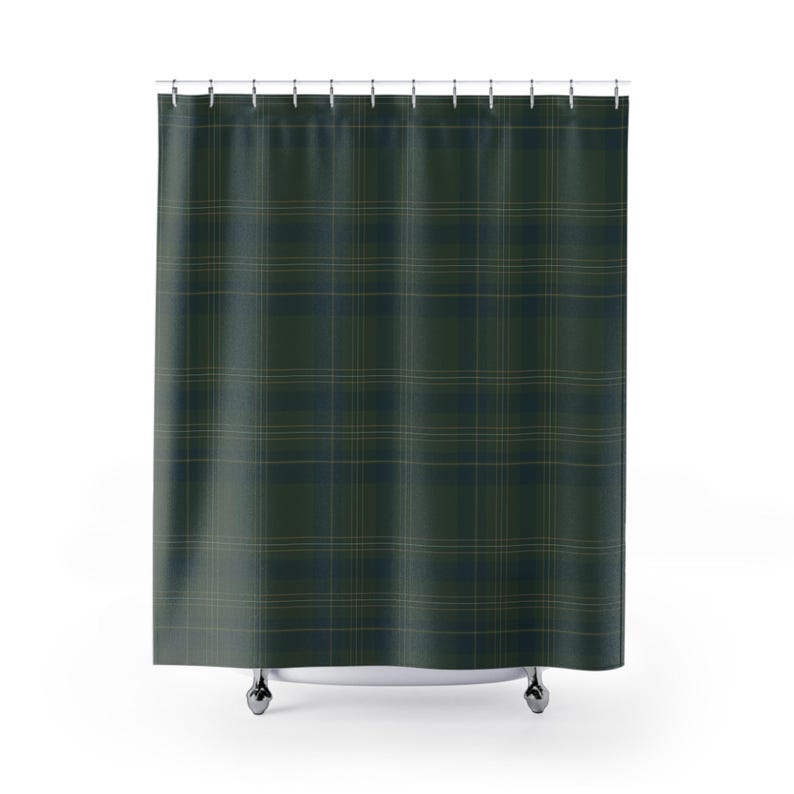 Dark Green Plaid Farmhouse Shower Curtain Tartan Bathroom Decor Home