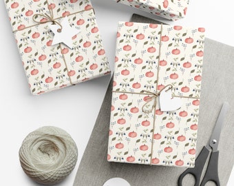 Autumn Pumpkins, Leaves Fall Floral Wrapping Paper - Watercolor - Eco Friendly - Holiday Gift Wrap Paper Roll- Birthday- Country Farmhouse