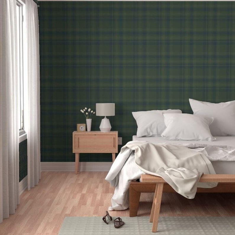 Tartan Plaid Peel and Stick Wallpaper | Blue and Dark Green | Modern ...