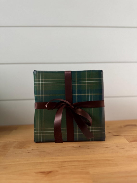 Green Plaid Tartan Christmas Eco-Friendly Wrapping Paper Rolls- Original Art - Simple Sage Gift Wrap - New Rustic Modern Farmhouse