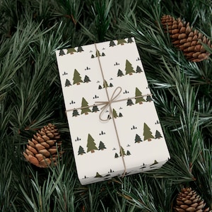 Carta da regalo minimalista per albero di Natale - Abete sempreverde, verde scuro, alberi di pino - Amante della natura - Rotolo di carta da regalo boho moderno e carino