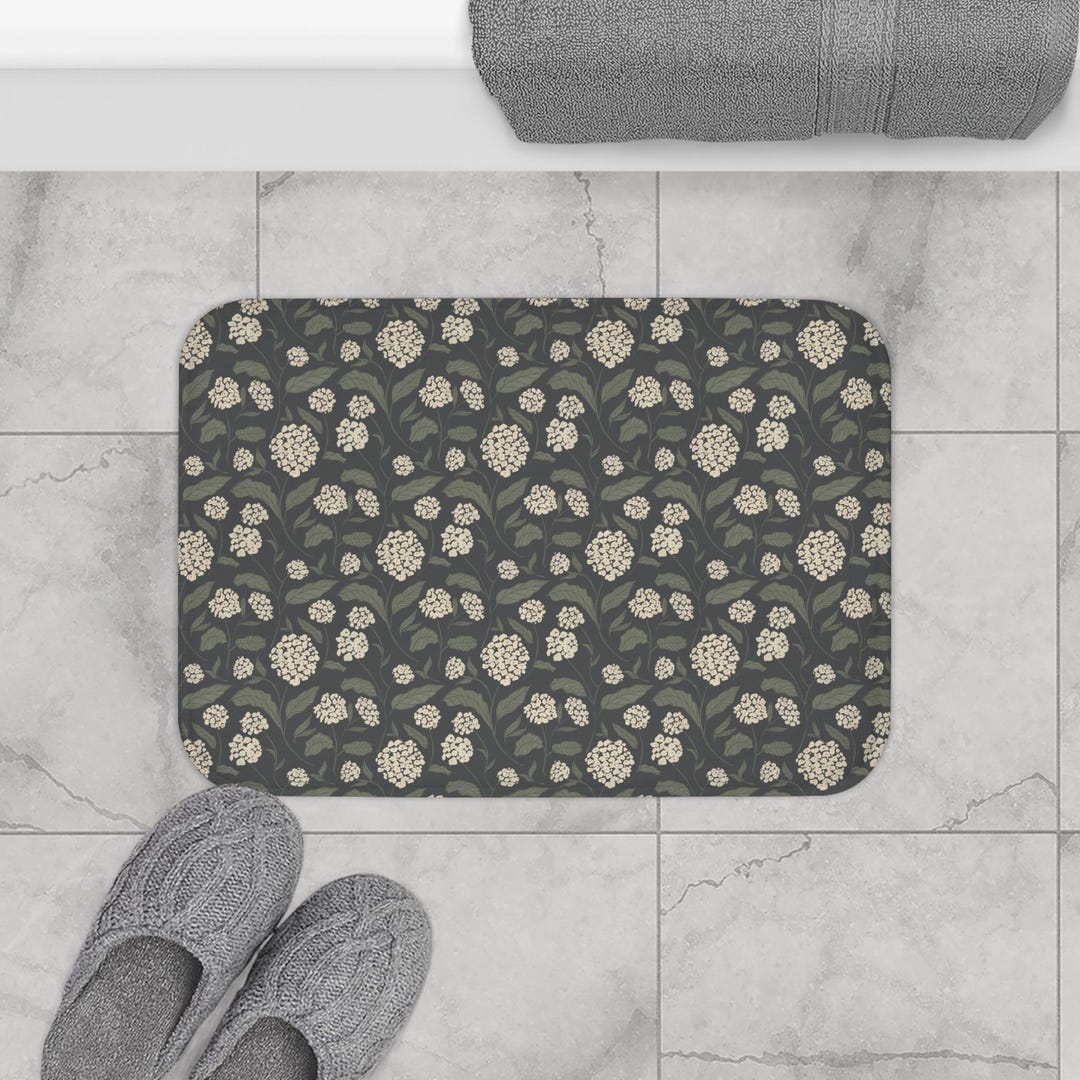 Japandi Style Floral Bath Mat Memory Foam Bathroom Rug Modern Non-slip ...