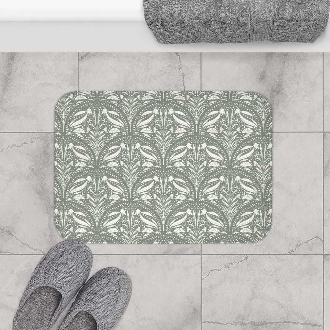 Sage Green Floral Bath Mat | Memory Foam Bathroom Rug | Modern | Non ...