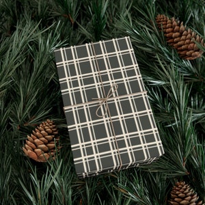 Dark Grey-Green Plaid Rustic Farmhouse Wrapping Paper Green and Cream Eco Friendly Simple Xmas Holiday Gift Wrap Paper Roll Moody image 9