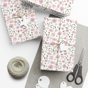 Carta da regalo ecologica botanica floreale primaverile - Rosa e verde - Rotolo di carta da regalo per le feste - Compleanno - Matrimonio - Bella fattoria
