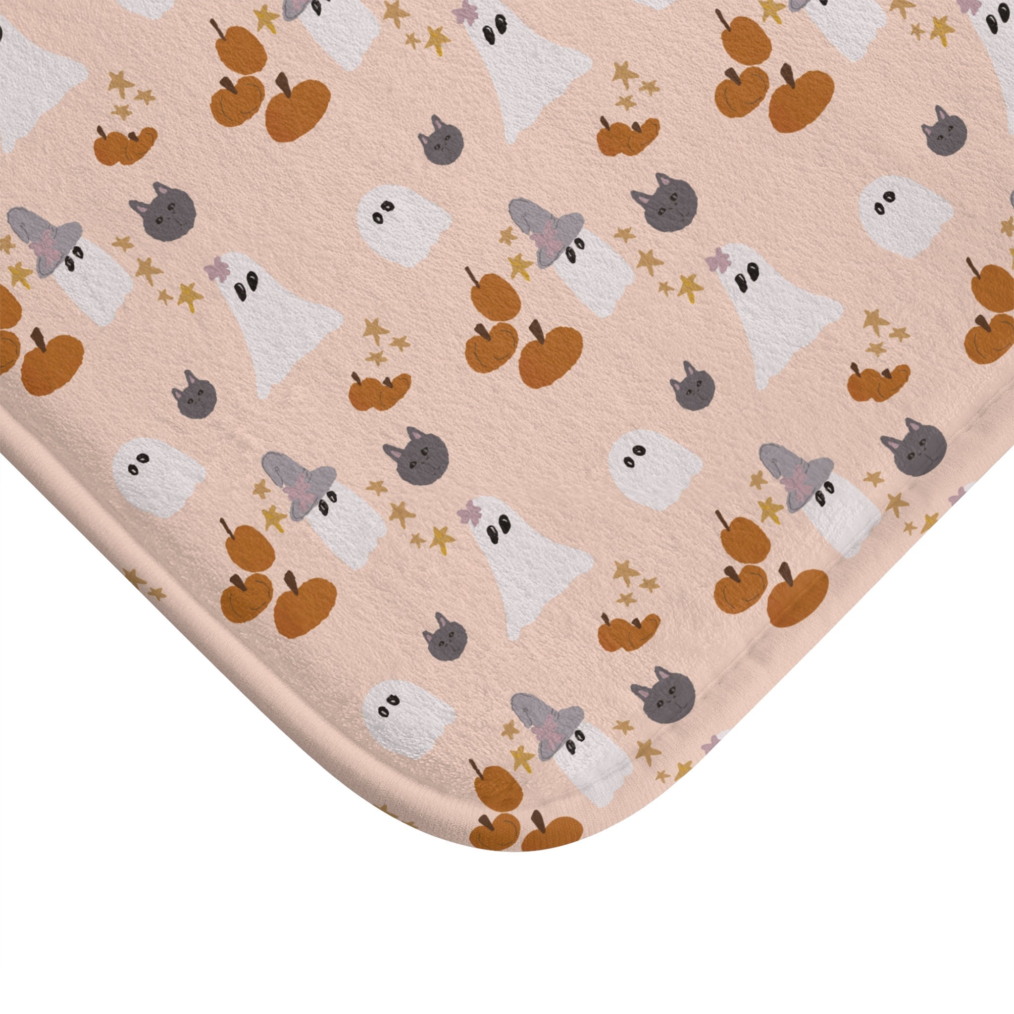Pink Halloween Bath Mat With Spooky Ghosts - Non-Slip, Absorbent Bathroom Rug For Halloween Decor 9 thumbnail image
