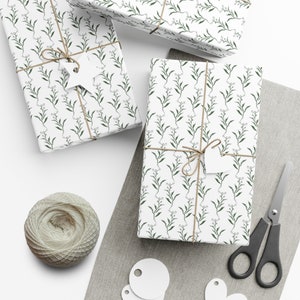 Dark Sage Green Eco-Friendly Wrapping Paper - Floral Botanical Pattern - Holiday Gift Wrap Paper Roll- Birthday- Bridal- Pretty Farmhouse