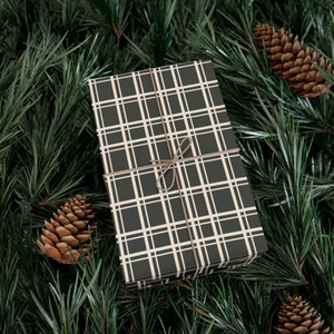 Dark Grey-Green Plaid Rustic Farmhouse Wrapping Paper Green and Cream Eco Friendly Simple Xmas Holiday Gift Wrap Paper Roll Moody image 8