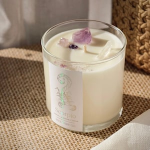 Iridescent Scorpio Candle with Healing Crystals for Manifestation // Zodiac Candle