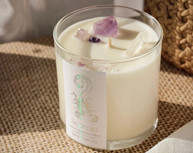 Iridescent Scorpio Candle with Healing Crystals for Manifestation // Zodiac Candle