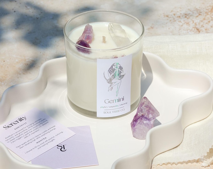 Iridescent Gemini Crystal Candle: Egyptian Amber Scent, Vegan Handmade