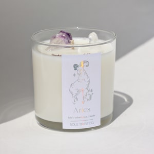 Iridescent Aries Crystal Candle infused with Healing Crystals | Zodiac Soy Candle | Horoscope Crystal Candle | Handmade Zodiac Gift