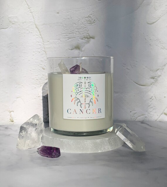 Iridescent Cancer Soy Candle with Raw Crystals