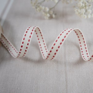 Red topstitched organic cotton ribbon 9mm, Ribbon for sewing