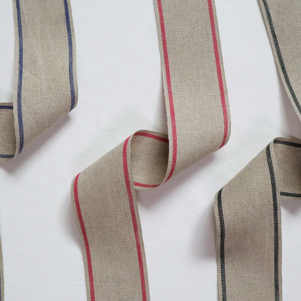 100% Linen embroidery ribbon 30mm, 38mm, 50mm, 75mm, striped ribbon, wedding decoration ribbon, embroidery ribbon, braid, border ribbon