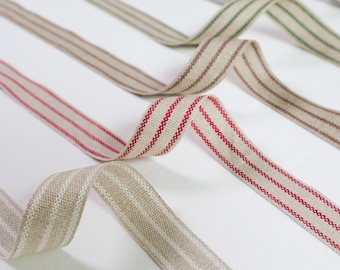 Linen Ribbon 3 strips 18mm, 100% linen braid, striped ribbon, wedding decoration ribbon, hat ribbon *sold by the meter*