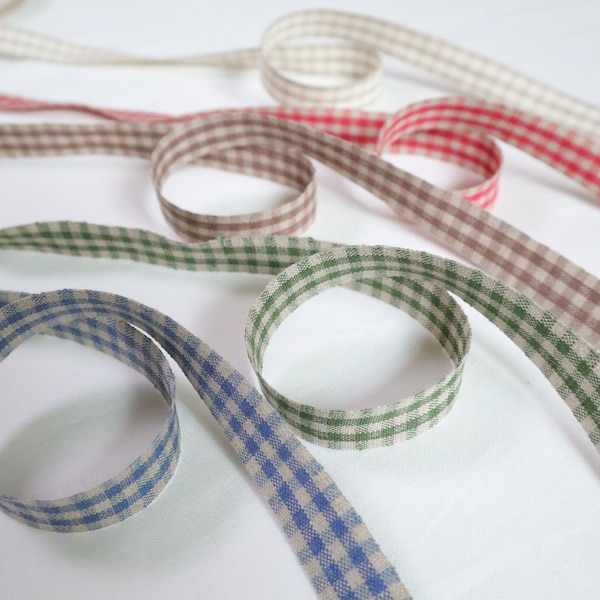 Linen ribbon with gingham checks 100% Linen 15mm