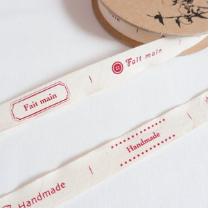 1 meter of Organic Cotton ribbon label Handmade 15mm, *sold per meter*