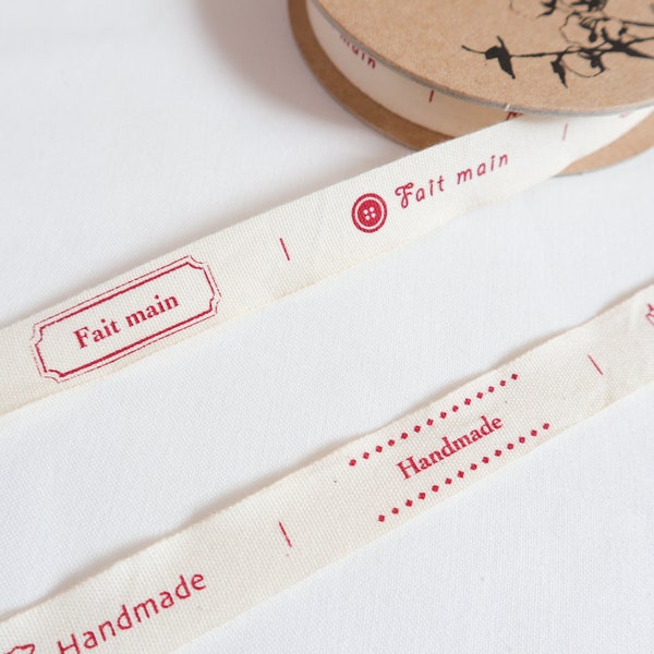 Handgefertigtes Etikett aus Bio-Baumwollband, 15 mm