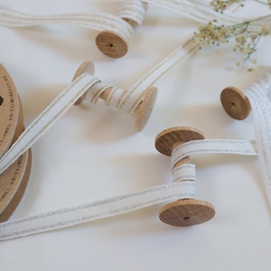 9mm and 17mm Metallic Wire Striped Linen Ribbon, Striped Ribbon, Wedding Decoration Ribbon, Gift Wrapping, Trim, *sold by the meter*