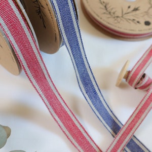 Natural Linen Ribbon with 12mm 18mm Stripe, Stripe Ribbon, Wedding Decoration Ribbon, Hat Ribbon, *sold per meter*