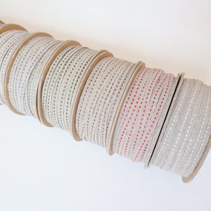 Ruban Lin avec couture 5mm, Ruban lin 100% surpiqué, Ruban pour couture *vendu par mètre*