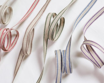 Linen ribbon with 10mm stripes, striped ribbon, wedding decoration ribbon, gift wrapping, natural colors, ribbon*Sold by the meter*
