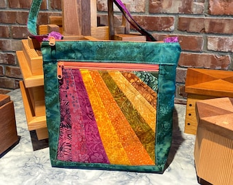 Julicita Rainbow Crossbody Bag "Jade" in greens, purples and ambers with an art deco accent panel