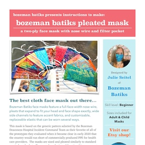 Downloadable PDF Sewing Instructions for Bozeman Batiks Pleated Mask