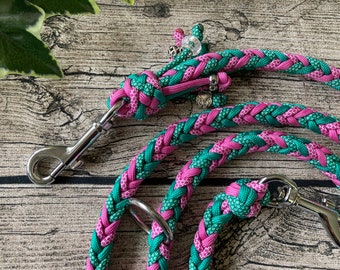 Gevlochten hondenriem / riem handgemaakt van paracord in de kleurencombinatie Heather, verschillende lengtes, aanpasbaar