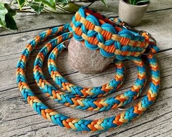 Set aus Hundehalsband und Leine/Führleine, handgefertigt aus Paracord, personalisierbar, Farbkombi SummerSky