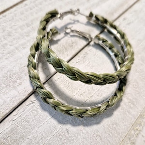 Medium braided sweetgrass earrings