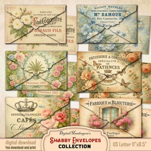 Juego de sobres florales franceses desgastados: efímeras imprimibles de 12,7 x 8,9 cm para diarios basura, sobres de papel estilo antiguo, descarga digital vintage