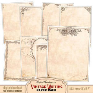 Blank writing papers - antique letter set, antique stationery set for writing letters & notes, decorative border design, elegant paper pack