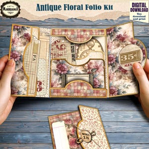 Antique Floral Junk Journal Folio Kit: Tri-fold Ephemera (Digital Printable)