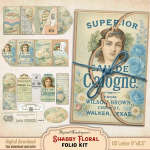 Kit folio journal floral minable 4 volets - papier éphémère vintage imprimable avec enveloppe, pochettes, cartes et support papier - téléchargement numérique