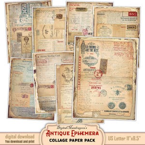Antique ephemera  paper pack, Old yellow layered scrapbooking junk journal collage print set, Vintage manuscript & invoice collection bundle