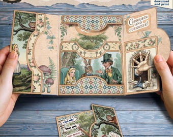 Alice i Underlandet Skräppostkit: Ephemera Folder Tri-fold Folio (digital nedladdning)