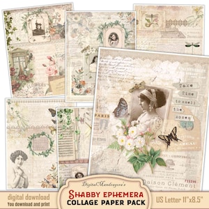 Shabby Junk Journal Papers: French Ephemera, Floral (Digital Download)